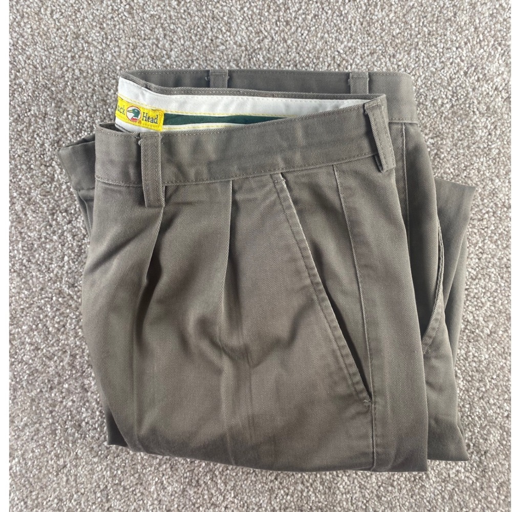 Duck Head Mens Pleated Chino Pants 34x30 Olive Drab Cotton Cuffed Khaki Trousers